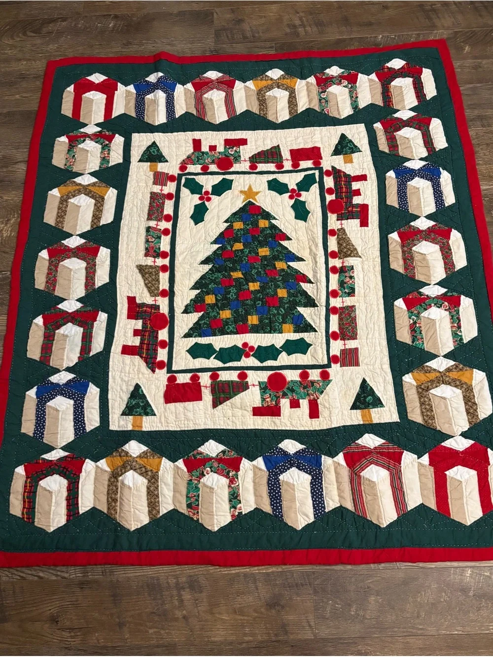 American Pacific Christmas Train Patchwork Quilted Thro/ Wall hanging 50” x 56.5